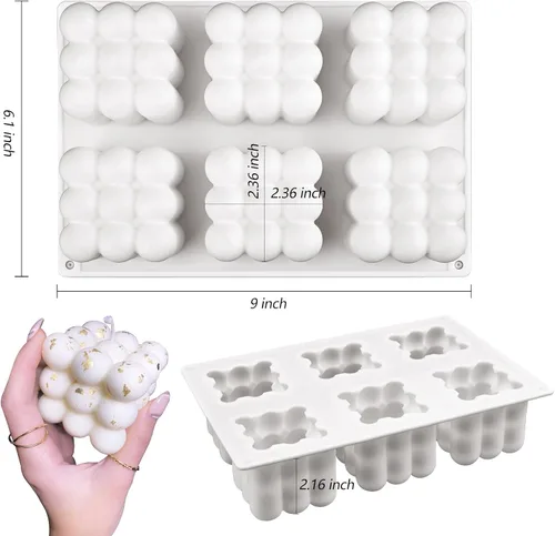 Miniatura 3 de Moldes de vela de burbujas 3D - Molde de cubo de silicona de 6 cavidades para hacer velas y jabón, molde de pastel de burbujas para hornear postres