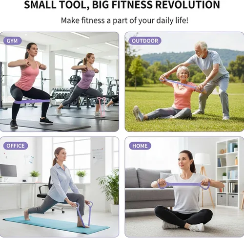 Miniatura 7 de Figura 8 bandas de ejercicio para mujeres y hombres, 3 bandas de resistencia, cuerda elástica de 8 palabras para entrenamiento, brazo, espalda