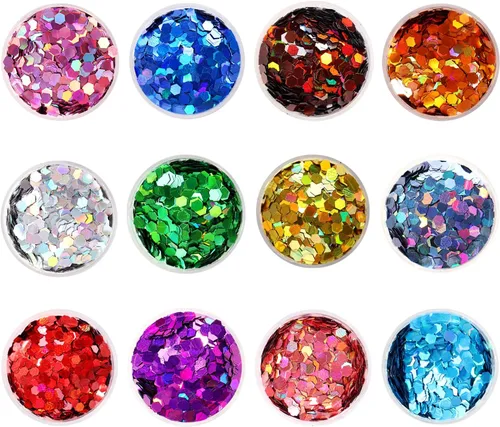 Miniatura 14 de Licool - Brillantina gruesa holográfica, juego de 12, purpurina artesanal para manualidades de resina, purpurina cosmética para uñas, cuerpo, cara