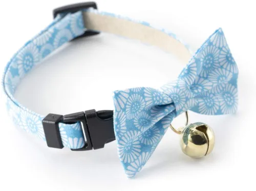 Miniatura 4 de Necoichi Kiku Ribbon Bow Tie Cat Collar (azul bebé)