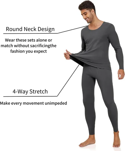 Miniatura 2 de YRW Ropa interior térmica para hombre con forro polar largo conjunto de capa base para clima frío M-4XL