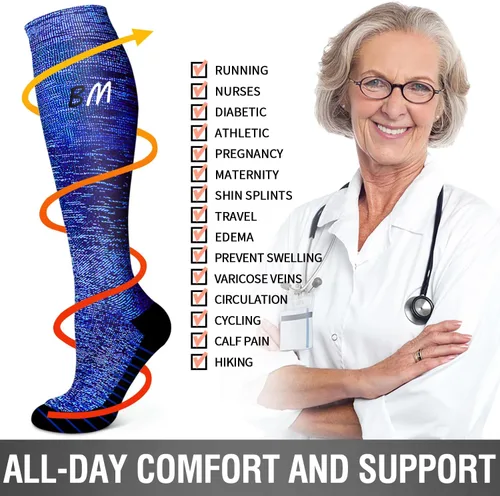 Miniatura 6 de 6 Pack Copper Compression Socks for Women and Men Circulation-Best Support for Medical, Running,Nursing,Athletic