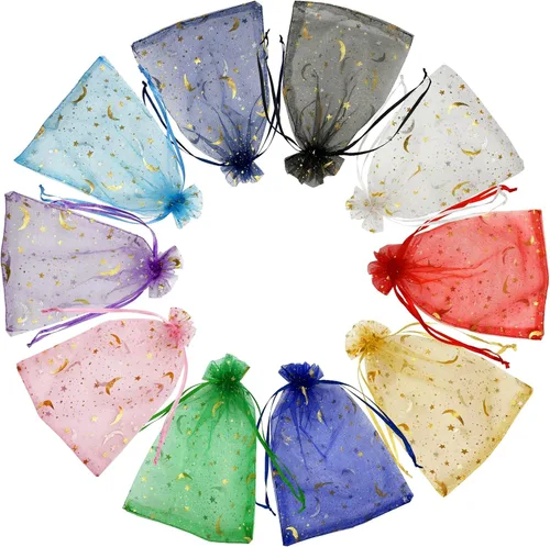 Miniatura 8 de Jexila 100 bolsas de regalo de organza dorada de 4 x 6 pulgadas, pequeñas bolsas de joyería con cordón de malla, bolsa de regalo para bodas, Dorado