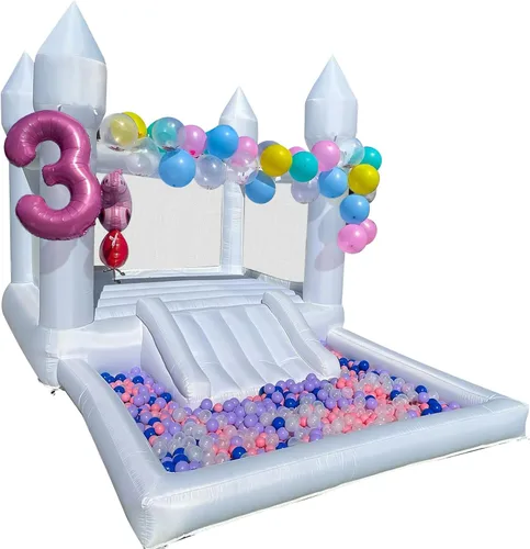 Miniatura 9 de iLink-outer White Bounce House para niños, 13 x 8 x 8 pies, casa hinchable blanca Oxford con tobogán y hoyo de bolas, perfecta para fiestas