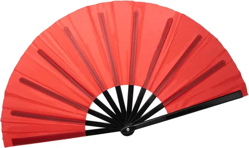 Miniatura 34 de QIRMIZI Abanico grande plegable para rave – Abanicos de tela de nailon, abanicos retro vintage para kung fu, tai chi, danza, festivales de música