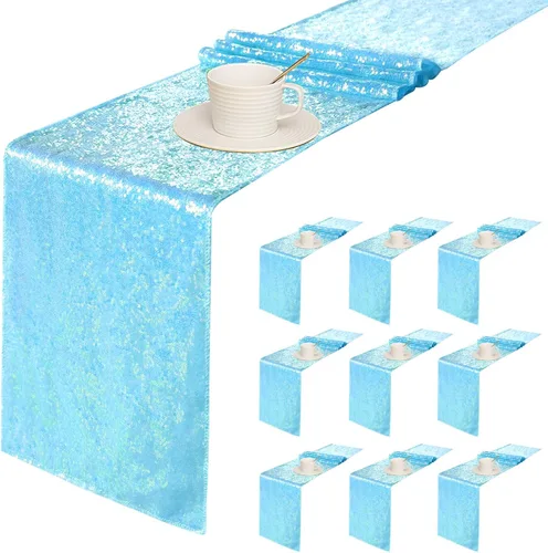 Miniatura 18 de Sugargirl Paquete de 10 caminos de mesa de lentejuelas de 12 x 72 pulgadas, camino de mesa verde manzana con purpurina para suministros de fiesta