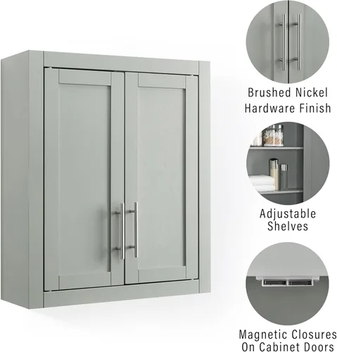 Miniatura 6 de Crosley Furniture Savannah Armario de almacenamiento para baño montado en la pared con estantes para medicinas, Gris