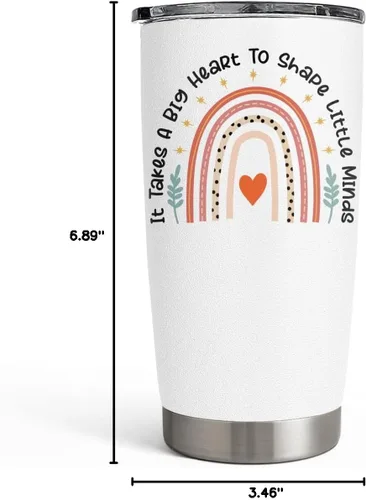 Miniatura 8 de SANDJEST Vaso para profesores – Taza de café de viaje con texto en inglés «It Takes Big Heart to Shape Little Minds», regalo de agradecimiento