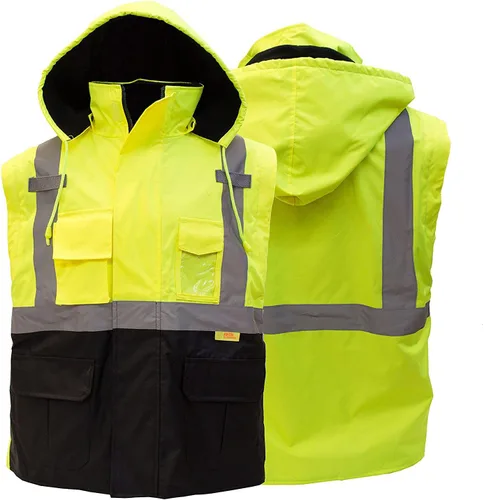 Miniatura 4 de NY Hi-Viz Workwear J8511/J8512 Ansi Class 3 - Chaqueta de seguridad de alta visibilidad con cremallera, bolsillo de PVC, parte inferior negra Lima