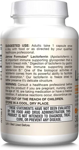 Miniatura 9 de Jarrow Formulas Suplementos de lactoferrina de 250 mg – Glicoproteína de apoyo inmunológico para un apoyo saludable del sistema inmunológico