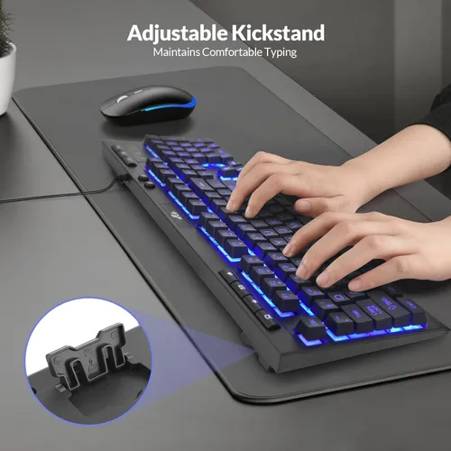 Miniatura 4 de Rii RK900Pro Teclado retroiluminado de impresión grande, teclado USB de tamaño completo con cable con retroiluminación azul, compatible con Windows
