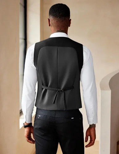 Miniatura 4 de COOFANDY Chaleco de traje para hombre, ajustado, doble botonadura, chaleco formal de negocios