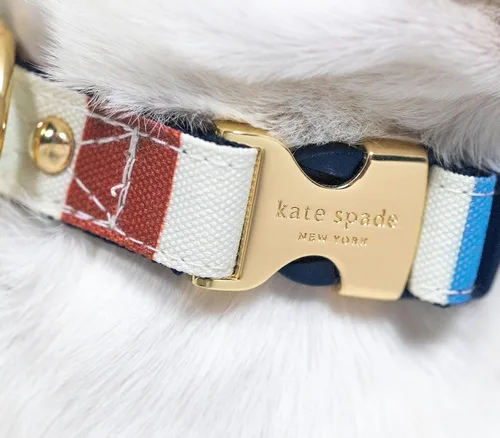 Miniatura 2 de kate spade new york Lindo collar para perro con detalles de metal dorado y hebilla de plástico, collar de perro ajustable de 15" a 22" para perros