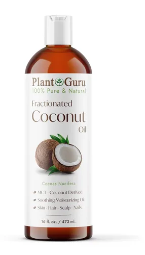 Plant Guru Aceite de coco fraccionado 16 fl. oz. 100% puro MCT natural portador – Crema hidratante para piel, cara, cuerpo, masaje y crecimiento del