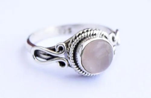 Miniatura 3 de Rose Quartz Stone Ring, Handmade 925 Sterling Silver Rings for Women Girls, Natural Gemstone Ring US size 12 Solitaire Ring, Pink Round Stone Ring