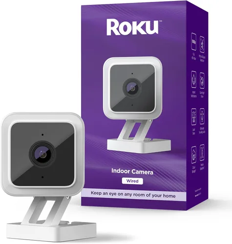 Cámara Roku interior para seguridad del hogar, 1 paquete - Cámara de seguridad cableada con visión nocturna HD de color 1080p, funciona con Alexa y