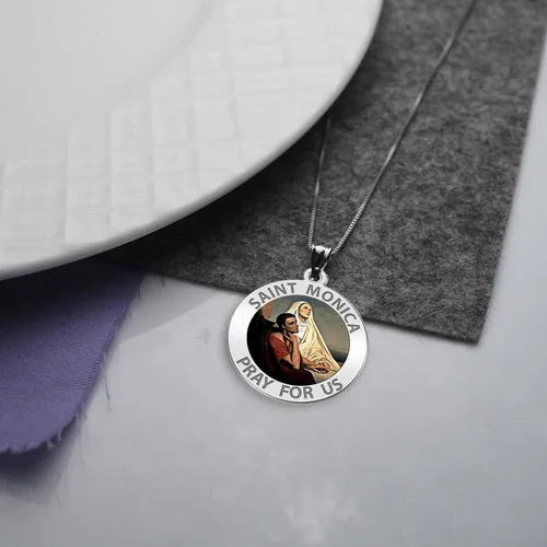 Miniatura 5 de Saint Monica Wsu hijo Saint Augustine medalla religiosa de color 34inch plata de ley