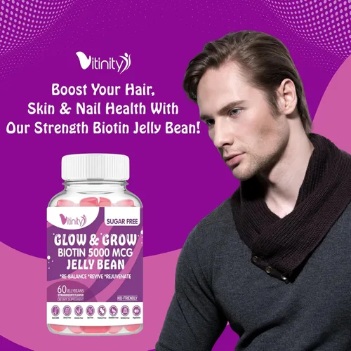 Miniatura 5 de VITINITY Biotin - Suplemento vegetariano extra fuerte de 5000 Mcg (vitamina B) sin azúcar, apoya el cabello y la piel más saludables, para mujeres