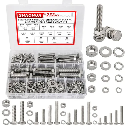 Miniatura 9 de Kit de surtido de pernos y tuercas métricas M6 M8 M10 M12 de 16 mm a 60 mm de grado 8 con tuercas hexagonales, pernos y arandelas de 15 tamaños