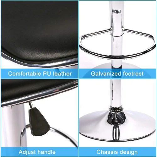 Miniatura 4 de Taburetes de bar Taburete giratorio de altura ajustable con parte trasera de cuero sintético duradero moderno alto comedor silla bar taburete