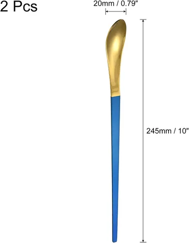 Miniatura 2 de uxcell Juego de 2 cucharas de mango largo, cucharas de acero inoxidable de 10 pulgadas, cucharas de café para mezclar, bebidas, café (azul dorado)