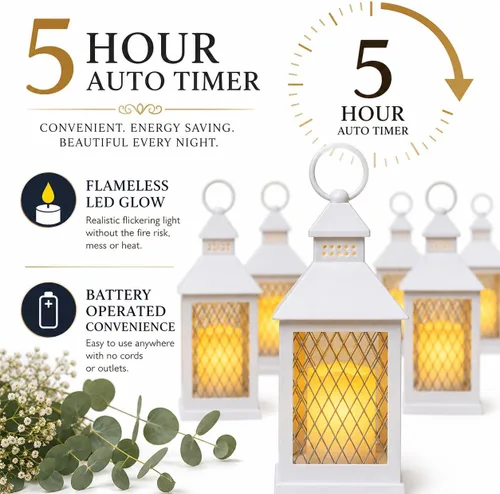 Miniatura 4 de Juego de 12 piezas de estilo granja, farol decorativo de 10 pulgadas con vela LED sin llama y temporizador de 5 horas, decoración rústica de boda