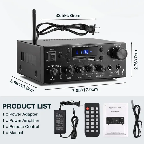 Miniatura 7 de Facmogu KS-33BT Receptor amplificador de audio estéreo de 2.1 canales con salida de subwoofer activa, RMS 60Wx2 Max 400Wx2 Mini BT Amp Home Theater