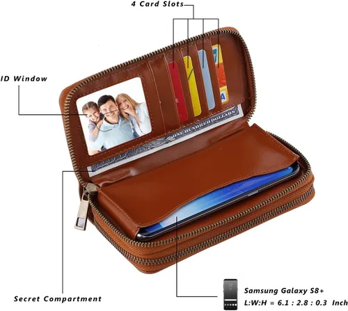 Miniatura 5 de HAWEE - Cartera para teléfono celular, con dos cierres y correa larga extraíble para la muñeca, para mujer