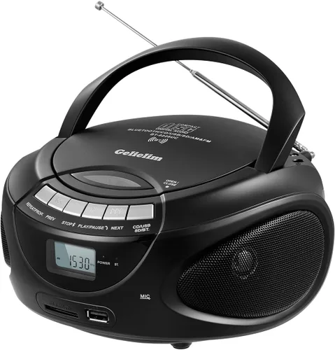 Gelielim Reproductores de CD portátiles para el hogar, Boombox de CD con radio estéreo AM/FM, Bluetooth, USB, tarjeta SD, unidad MMC, entrada
