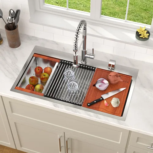 Miniatura 13 de Dcolora 33x22 Fregadero de cocina de acero inoxidable de 16 calibres, estación de trabajo de caída, fregadero de cuenco único grande, montaje