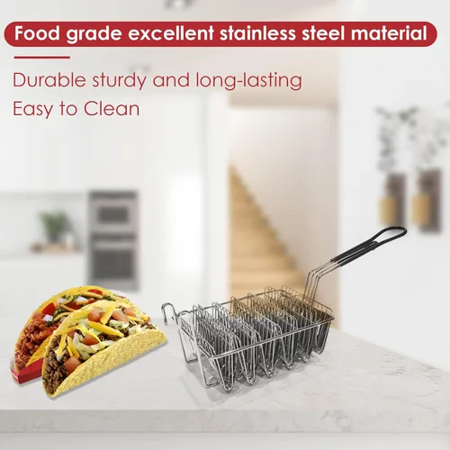 Miniatura 3 de FAMKIT Cesta para freidora de tacos, freidora de tacos, con capacidad para 6 conchas para freidora, cesta para tacos con mango de agarre