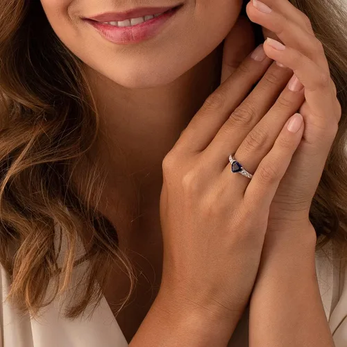 Miniatura 2 de PEORA Anillo de promesa de corazón de zafiro azul creado para mujer, plata de ley 925, forma de corazón de 1.75 quilates, 0.276 in, ajuste cómodo