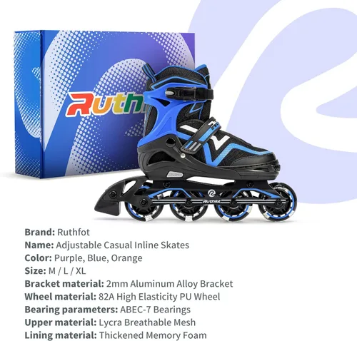 Miniatura 6 de Ruthfot Patines en línea ajustables para niños y niñas con ruedas de luz completa, patines para exteriores para niños y mujeres Azul