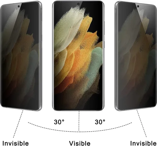 Miniatura 2 de Protector de pantalla de privacidad para Galaxy S21 Ultra, compatible con sensor de huellas dactilares, película suave adhesiva completa, 2 vías