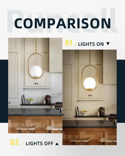 Miniatura 4 de Lámparas colgantes doradas – Iluminación colgante de 1 luz para isla de cocina con vidrio blanco lechoso – Lámparas colgantes vintage – Luces