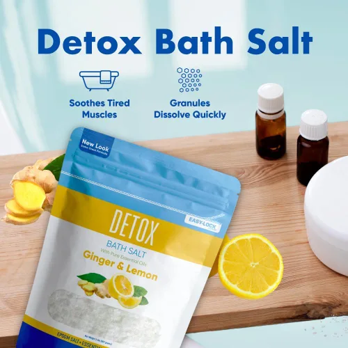 Miniatura 5 de Sales de epsom para baño desintoxicante, enjuague de aceites esenciales de jengibre y limón más vitamina C, 100% natural, sin perfumes, sin