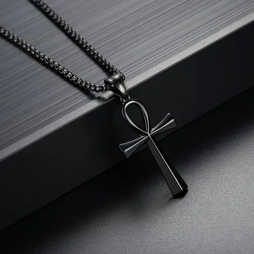 Miniatura 3 de Reve Collar con colgante religioso de cruz de Ankh copta de acero inoxidable para hombres y mujeres, cadena de 20 a 24 pulgadas