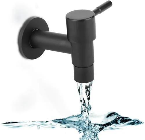 Fdit Grifo frío de acero inoxidable de 2 pulgadas, color negro, para piscina, grifo de agua, grifo de lavadora, grifo montado en la pared para