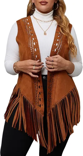 Miniatura 5 de Floerns Chaleco de mujer con franjas frontales abiertas, sin mangas, corte láser, talla grande