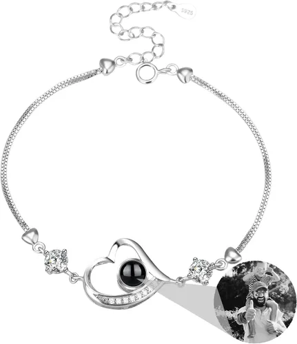 Miniatura 47 de Godchoices Pulsera de fotos personalizada, pulsera de proyección de fotos con imagen en el interior, collar con texto en inglés "I Love You