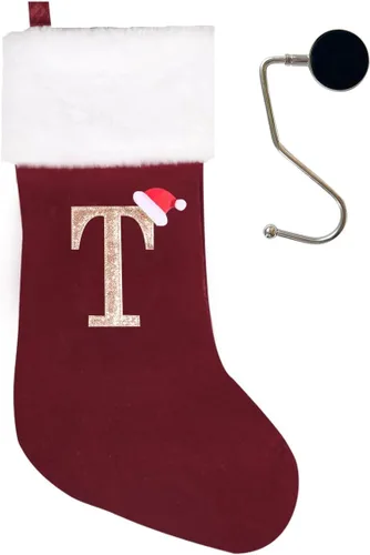 Miniatura 107 de Medias de Navidad de 20 pulgadas con monograma, letras, medias súper suaves grandes de Navidad, medias de monograma rojo para Navidad, regalo