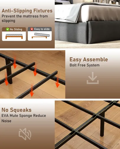 Miniatura 5 de SADENICEL Base de cama de tamaño completo con cabecera de almacenamiento y 4 cajones, plataforma de base de cama de metal completo con luz LED