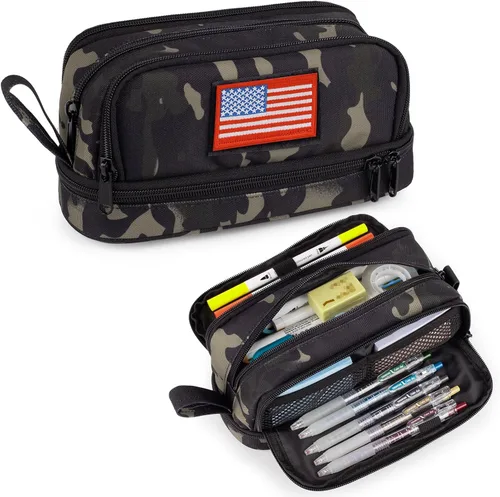Miniatura 10 de ATRIPACK Estuche Táctico de 4 Compartimentos para Lápices para Niños, Bolsa de Lona Grande para Bolígrafos, Estuche de Gran Capacidad, Bolsa