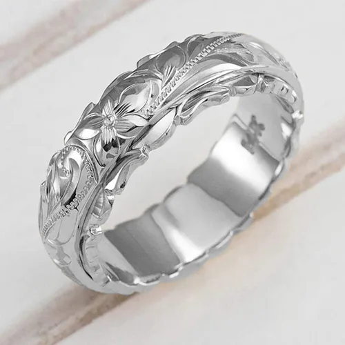 Miniatura 2 de Juego de anillos de plata con diseño de flores y plata 925 anillos y anillos de plata (plata, 6)