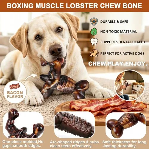 Miniatura 2 de MOXIKIA Juguetes masticables para perros para masticadores agresivos casi indestructibles, sabor a tocino, juguetes de hueso de perro resistentes