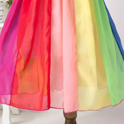 Miniatura 4 de Vestido de princesa para niños y niñas de 1 a 5 años de edad con empalme de arcoíris