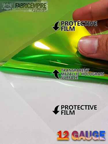 Miniatura 2 de Tela metálica de calibre 12 transparente con holograma de vinilo de plástico de 38 pulgadas de ancho vendido por The Yard (verde)