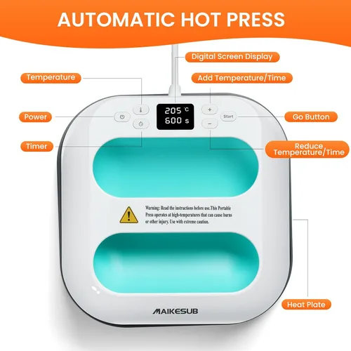 Miniatura 4 de Máquina de Prensa de Calor para Camisetas, Prensa de Calor Portátil 9.6"X9.6", Prensa de Plancha para Sublimación y Máquina de Prensa de Camisetas