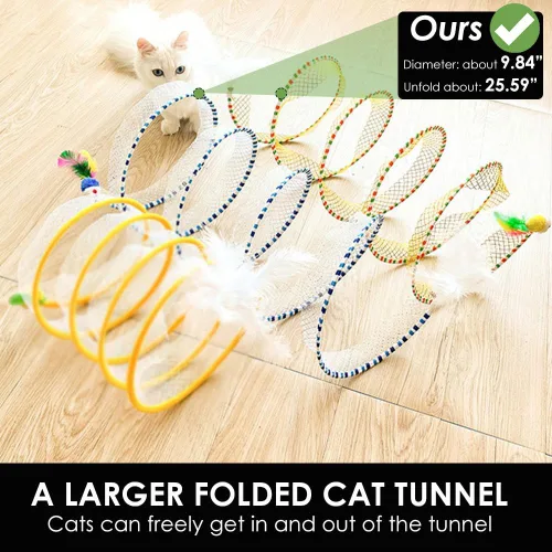 Miniatura 6 de Juguete de túnel en espiral para gatos, 25.59 pulgadas desplegado con varita de gato, plegable, túnel en espiral de caza con juguetes de ratón
