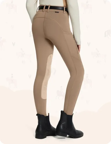 Miniatura 52 de baleaf Pantalones de equitación para niñas, pantalones ecuestres para niños, con parche en la rodilla, bolsillo con cremallera